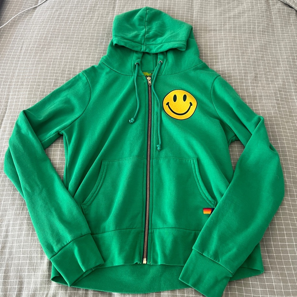 Aviator Nation Smiley Zip Up Hoodie - Kelly Green S